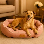 coussin cocoon et design de couleur rose Chien de taille moyenne dans coussin cocoon et design rose