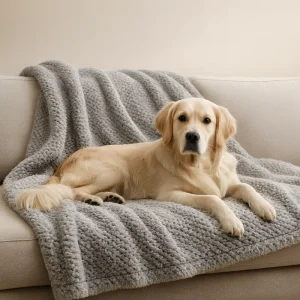 Golden retriever sur la couverture cosy - moelleux et intemporel -ZenPaws